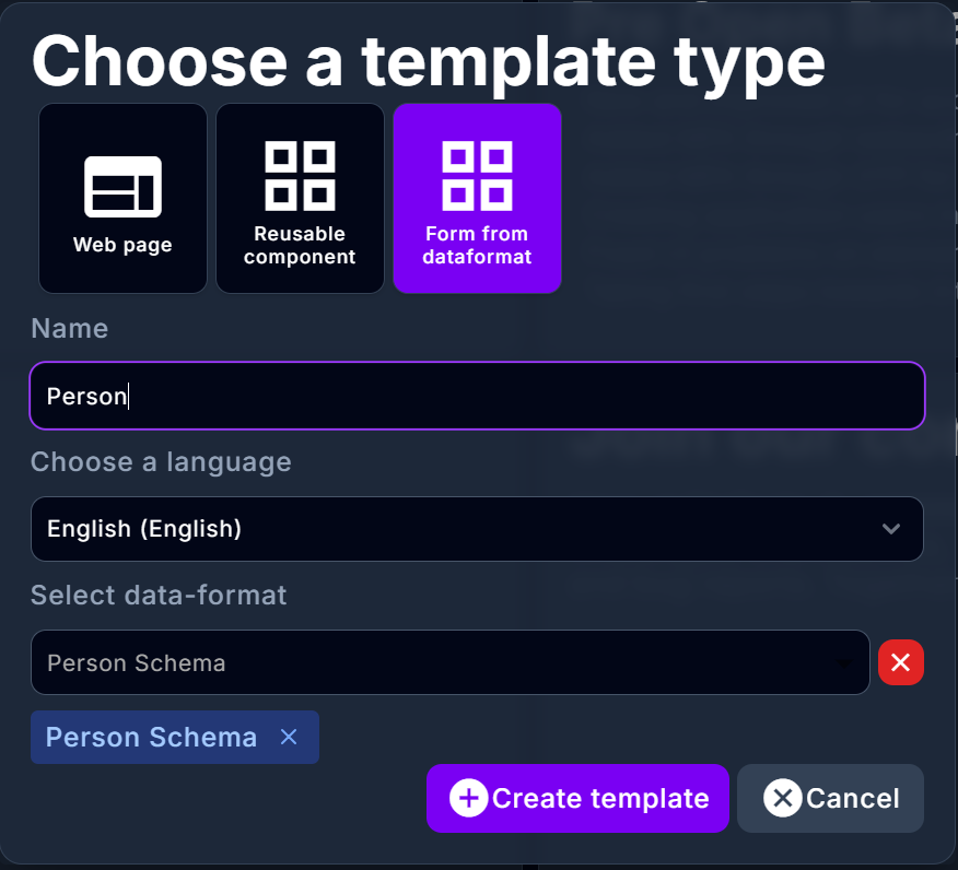 Create template from data format